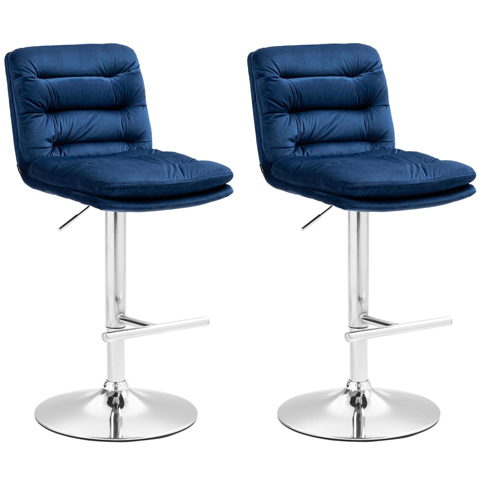 CLP 2er Set Barhocker Damar Samt chrom - Farbe: blau, Gestellfarbe: chrom