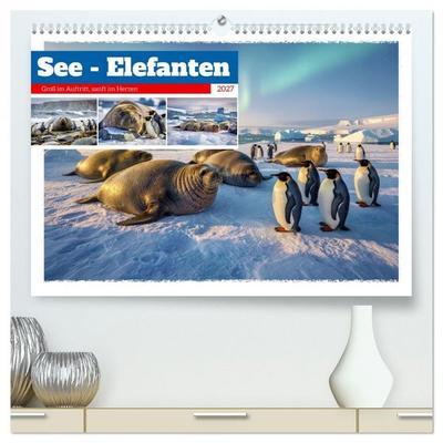 See - Elefanten (hochwertiger Premium Wandkalender 2027 DIN A2 quer), Kunstdruck in Hochglanz