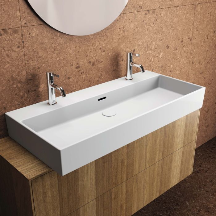Ideal Standard Waschtisch T3902MA 100x45x15cm, 2 Hahnlöcher, mit Überlauf, weiß Ideal Plus