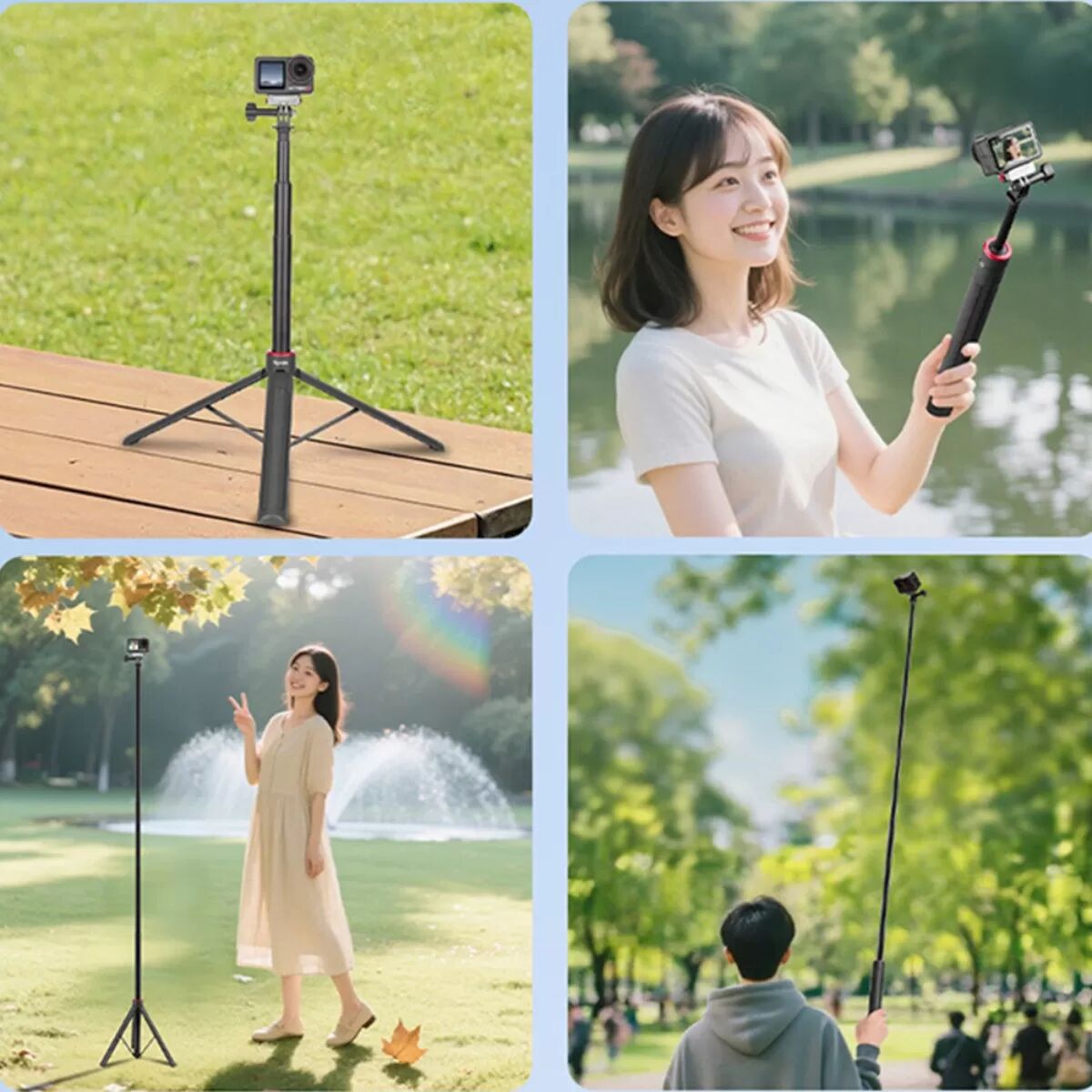 INF Perche à selfie extensible compatible avec Insta360 X5, Action6 et Pocket3 - Perche 2-en-1 trépied, montage universel 1/4, 1.6 m