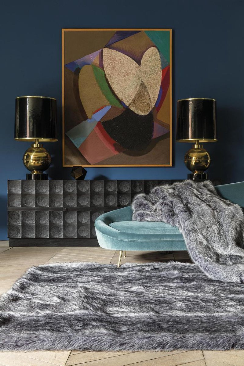Ligne Pure Feel Vloerkleed van Zwart Imitatiebont, 64 x 120 cm