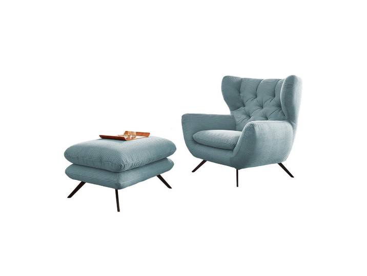Kawola Sessel Charme Hellblau Cord, Metall, 100x106x95 cm, Wohnzimmer, Sessel