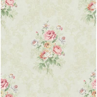 Seabrook Designs Inbal Floral Bouquet Damask Unpasted Wallpaper