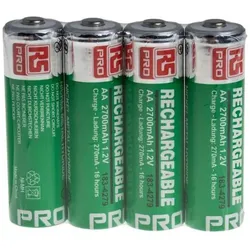 RS PRO AA Akku NiMH 1.2V, 2.7Ah, geringe Selbstentladung (4 Stk., AA, 2700 mAh), Batterien + Akkus