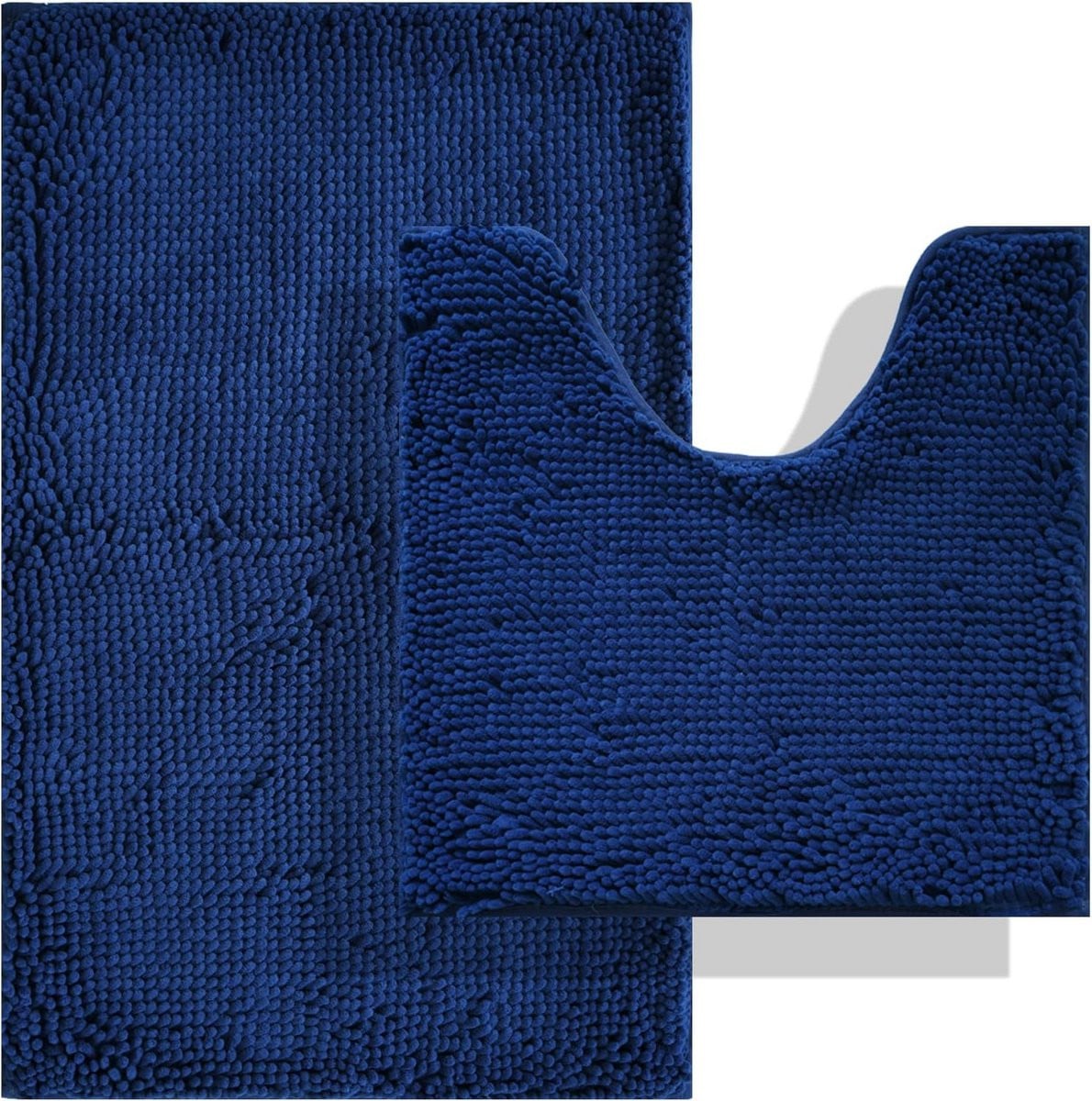 2-delige zachte chenille badkamertapijtenset in marineblauw, 81 x 51 cm