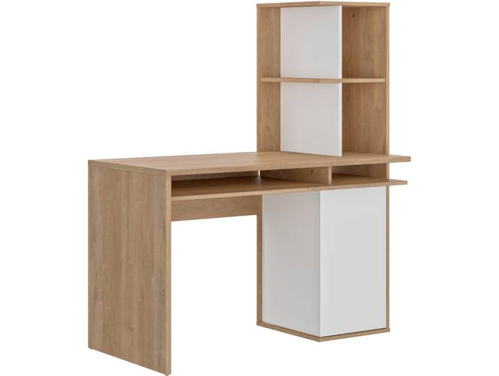 Schreibtisch GAMI NEX , braun (eiche blond nachbildung, eiche blond nachbildung, uni weiß, eiche blond nachbildung), B:120cm H:72cm T:60cm, Tische, Schreibtisch, Ein Schreibtisch mit optimalem Stauraum