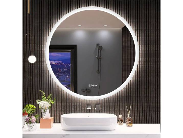 60 cm Miroir Rond Salle de Bain avec LED Miroir Salle de Bain Lumineux 3 Mode de Lumières Dimmable Anti-buée IP44