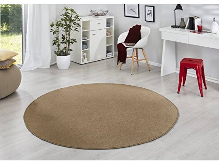 HANSE Home Tapis Fancy Rond - Tapis de Salon uni Moderne en Velours - pour Salle à Manger\, Salon\, Chambre d'enfant\, Couloir\, Chambre à Coucher\, Cuisine - Marron - Diamètre 133 cm