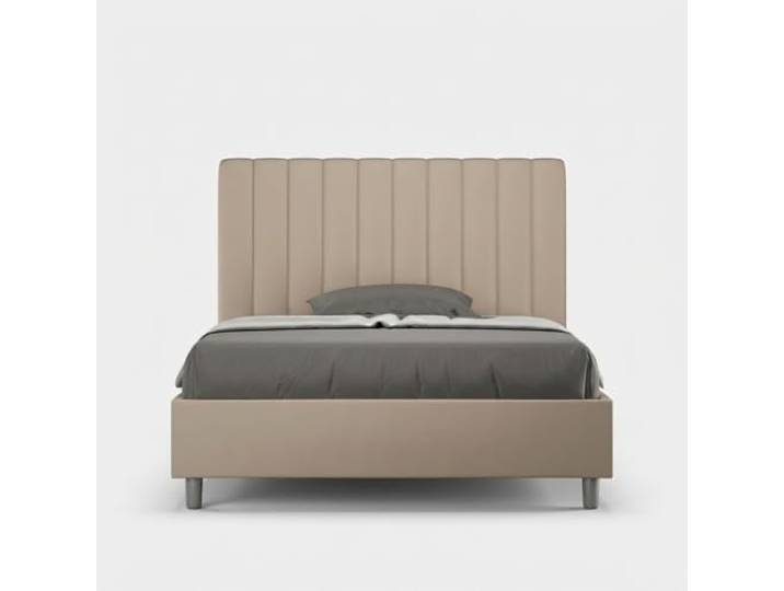 Französisches Bett 120x200, Kunstleder mit Stauraum, Agueda P1 - Beige