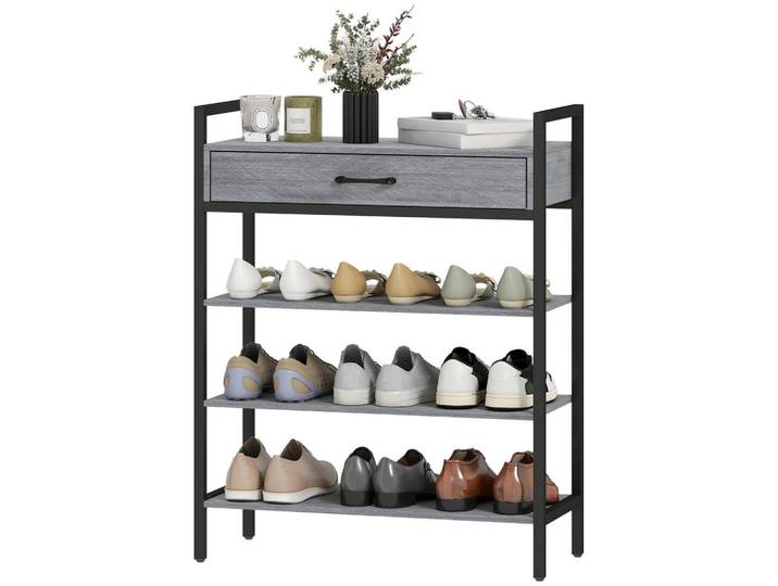 Jamb Schuhregal La Coruña Norte Grau Metall 70/30/87.6 cm, Holz, Metall, 70x87.6x30 cm, Garderobe, Schuhaufbewahrung, Schuhregale