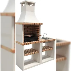 MAESTRO FERRETERO MF - Nola Plus Side Vorgefertigter gemauerter Grill mit Spüle (Weiß, Orange - 141x47x221 cm) REF: M00141 - Verwendung im Außenbereich