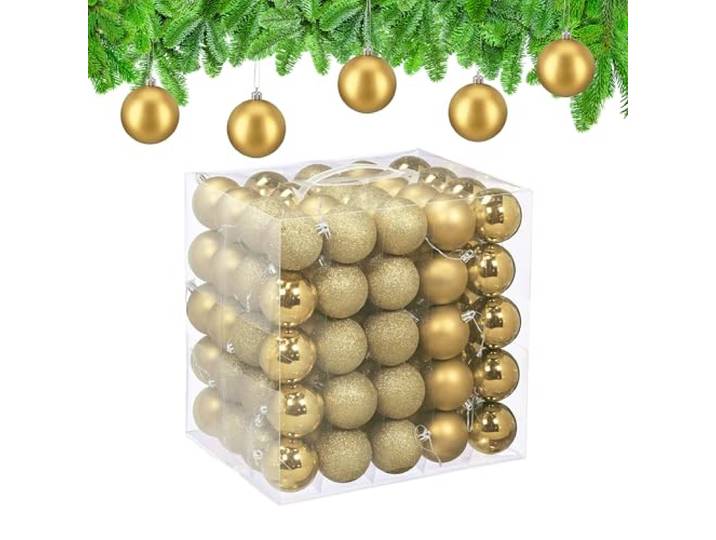 Relaxdays Boule de Noël\, lot Pratique de 50\, en Plastique Robuste\, pour Le Sapin\, diamètre : 6 cm\, dorée