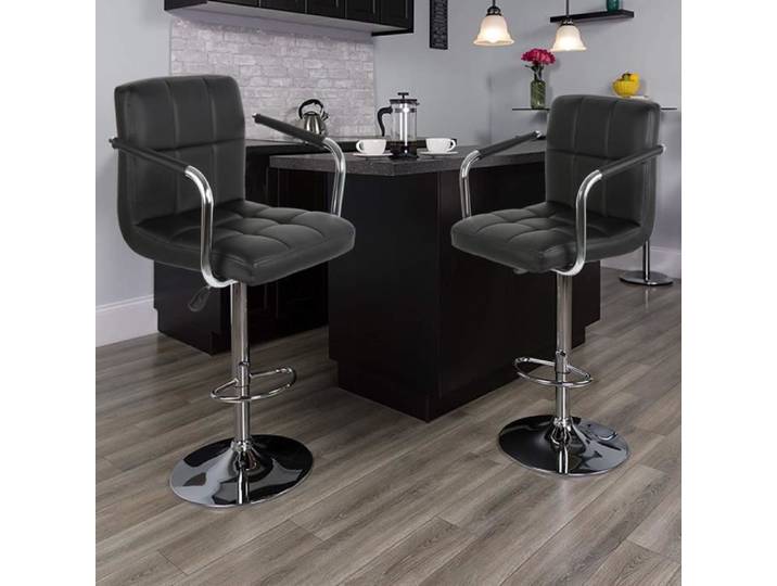 4pcs de Tabourets de Bar Simili Noir avec Accoudoires et Coussin Bien Rembourré