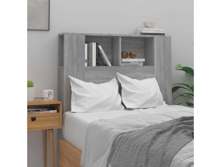 KTHLBRH Kopfteil mit Fächern, Sonoma-Grau, 100 x 18,5 x 104,5 cm, aus mehrschichtigem Holz, modernes Design mit vier Regalen, Kopfteil für Wand, funktional und robust