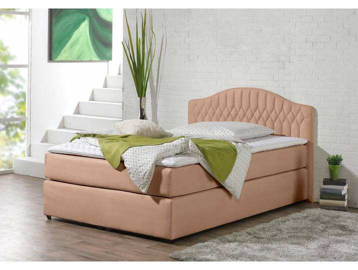 Boxspringbett, Mikrovelours, Braun (Cappuccino), 100×200 cm, 5-Zonen-Tonnentaschenfederkern, H3, Maintal
