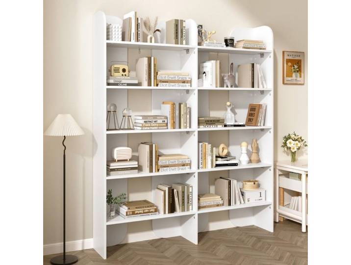 Étagère autoportante blanche 5 niveaux 135x25x160cm meuble de rangement ouvert style moderne pour salon bureau