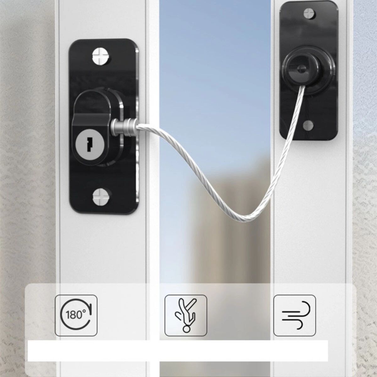INF Multi-Funktions-Fenstersicherung 2er-Set — ABS+Edelstahl Kombinationsriegel und Absturzbegrenzer für Schiebefenster und Schwarz