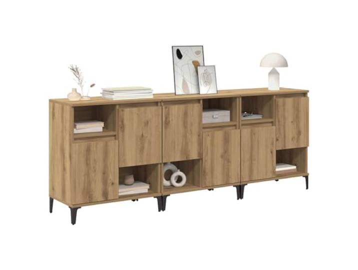 KTHLBRH Sideboard 3 Stück Mehrschichtholz Eiche Handwerk 60 x 35 x 70 cm 6 Türen, 12 verstellbare Einlegeböden, schwarze Metallbeine, für Esszimmer oder Küche