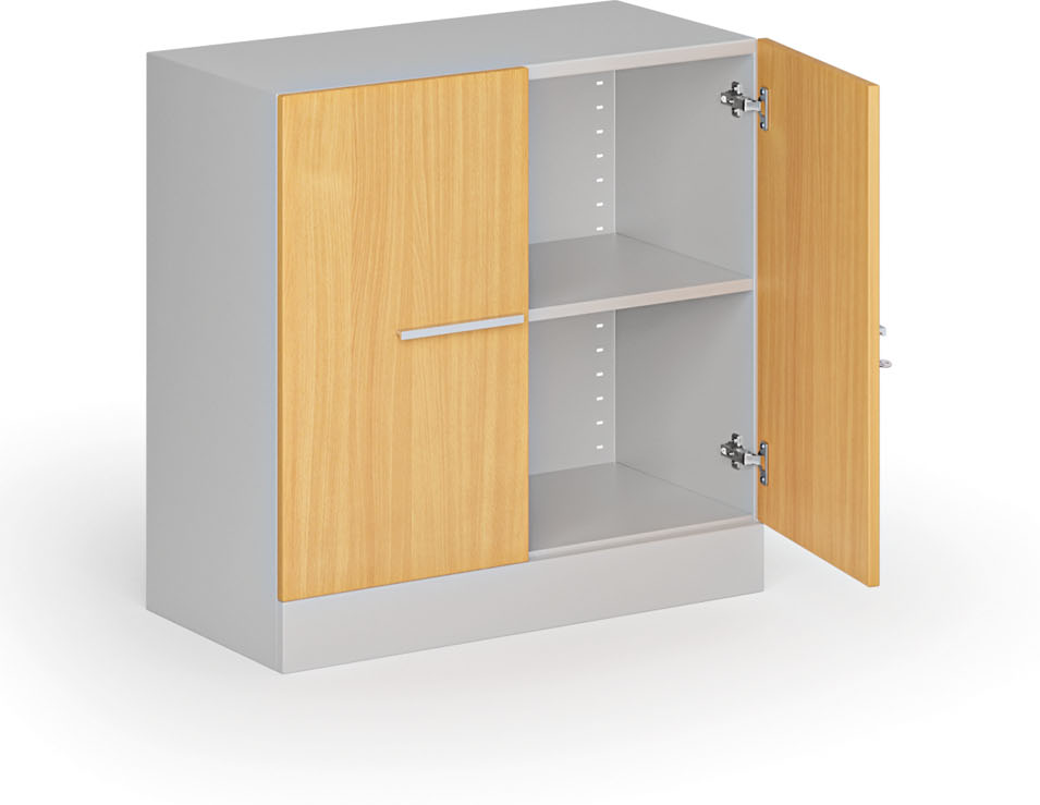B2B Partner Metall-Aktenschrank mit Holztüren, zerlegt, 800 x 800 x 400 mm, Buche