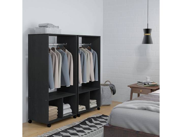 HOMCOM Portants Vêtements Mobiles Bois Noir 2pcs
