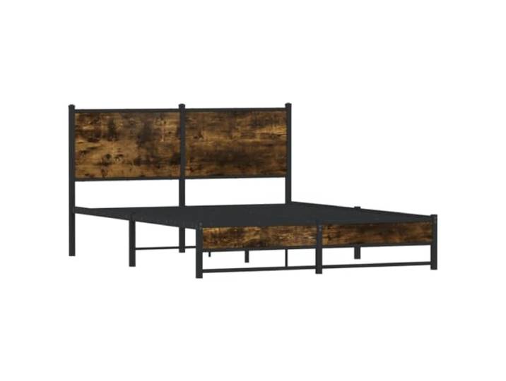 KTHLBRH Bettgestell Metall Eiche Rauchgrau 140 x 190 cm Stahlrahmen, Latten im Lieferumfang enthalten, Stauraum, Kopfstütze