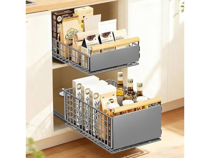 Lot de 2 tiroirs de cuisine amovibles système de tiroirs télescopiques avec coulisse complète sans perçage H-19c MEUBLE A EPICES