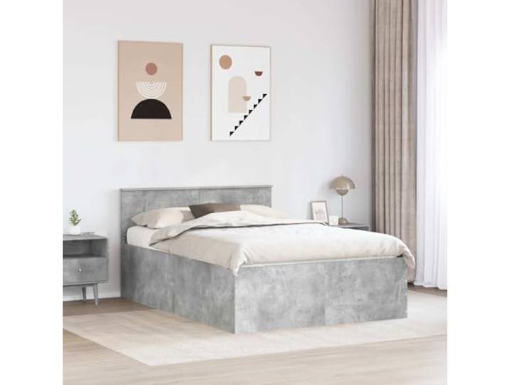 KTHLBRH Bettgestell mit Kopfteil, Zementgrau, 150 x 200 cm Langlebiges mehrschichtiges Holz, harte Leisten, modernes Design, nur für den Innenbereich