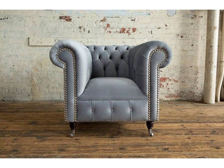 JVmoebel Chesterfield-Sessel Grauer Lounge Sessel aus Echtleder mit Wellenunterfederung (Packung, Relaxsessel), Made in Europa