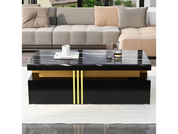 Table basse de salon 100 x 50 x 40 cm avec 2 tiroirs de rangement peut supporter 44 kg style tendance et minimaliste noire