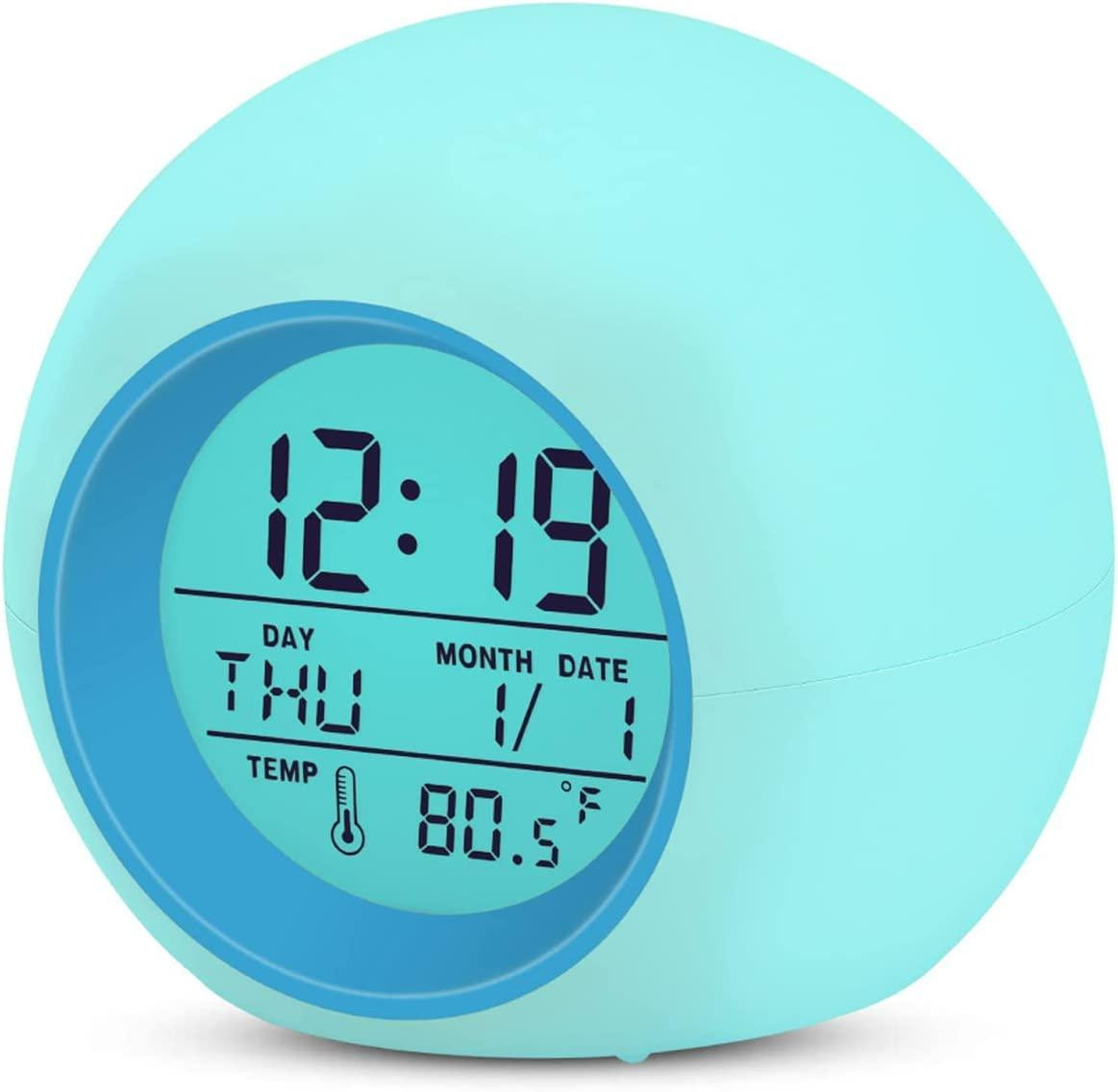 Dripio Kinderwekker Digitaal met 7 Kleuren, Snooze-functie, 8 Geluiden en Temperatuurweergave