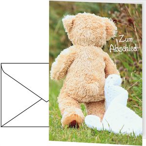 Perleberg Abschiedskarte 7410035-2, Teddybär, Klappkarte mit Umschlag, 11,6 x 16,6 cm