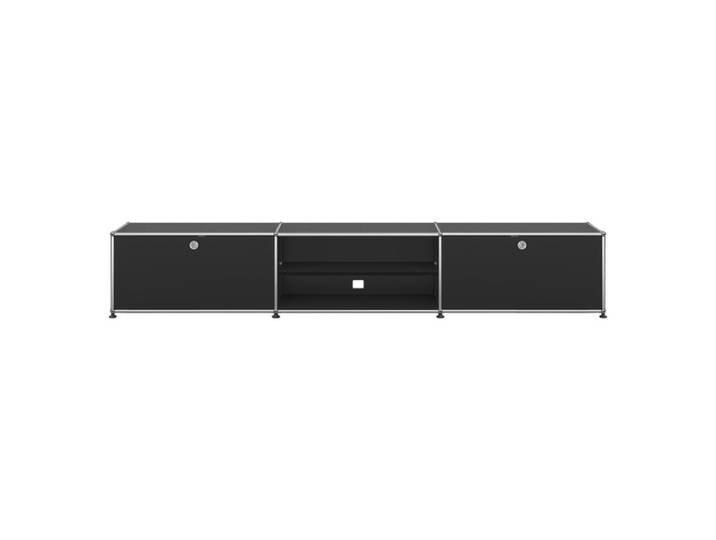 USM Haller TV Bank 3-fach breit Ausziehtür offen Klapptür schwarz Ausziehtür/offen/Klapptür mit Schloss graphitschwarz 228x39x53 cm