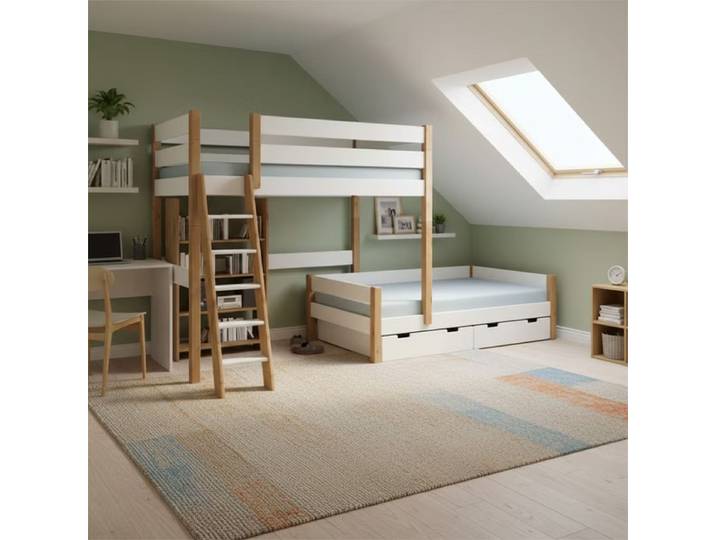 Etagenbett Stockholm 5 - für Dachschräge - zweifarbig - Kiefer