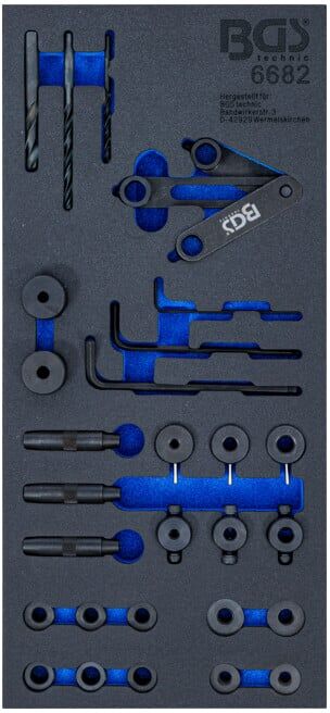 Insert de servante d'atelier 1/3 : Jeu d’outils et gabarits de perçage de culasse 28 pièces Kraftmann ; BGS technic (6682)