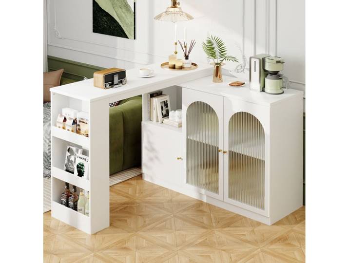 Bar et buffet pivotant 360 degres SENVIRO design moderne rangement modulable 120x40x97cm blanc