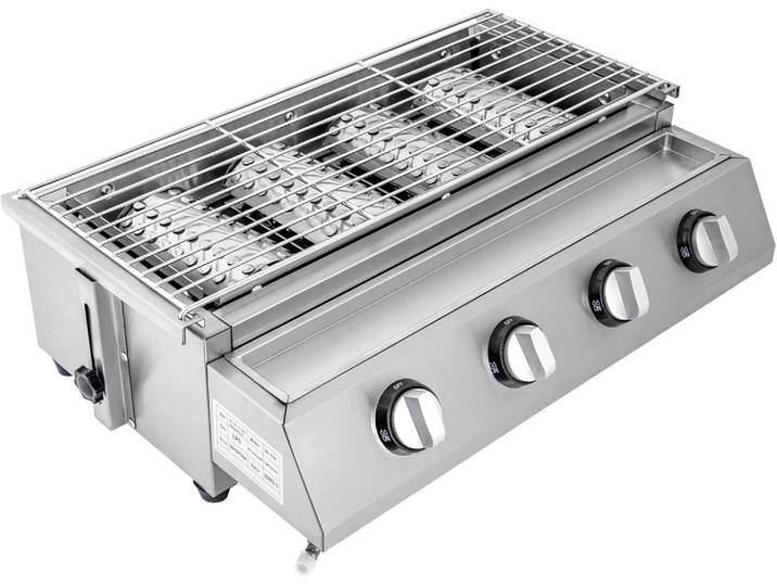 Barbecue à gaz 4 brûleurs, barbecue portable de table, barbecue de camping portable, barbecue à gaz en acier inoxydable, barbecue à gaz, réchaud à gaz d'extérieur