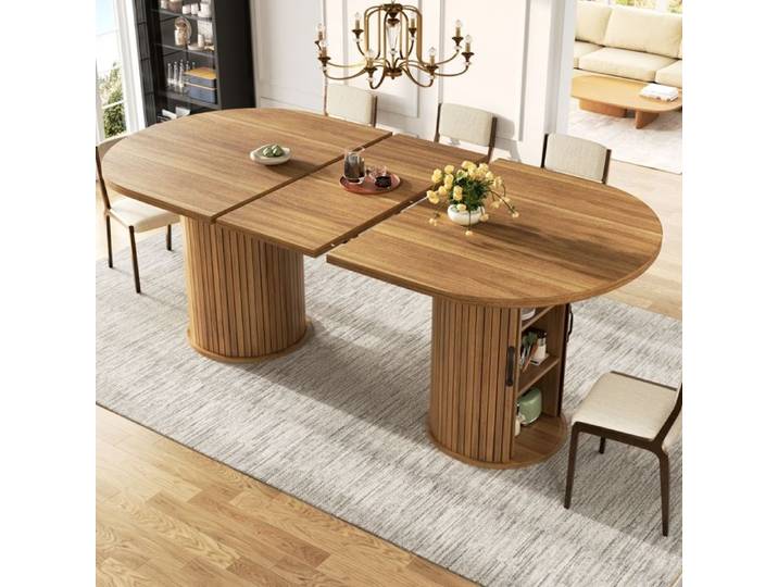 Table à Manger Ronde Extensible 149.8-189.7x80x75cm-Table Ronde Salle Manger pour 6-8 Personnes-Table de Cuisine-marron