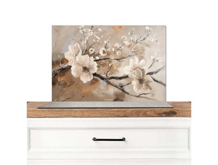 MuchoWow Spritzschutz Küche Blumen - Abstrakt - Gemalt - Beige 70x50 cm, Greige, Metall, Rechteckig, 70x0.3x50 cm, rostfrei, Küchenzubehör, Küchenhelfer, Küchenutensilien