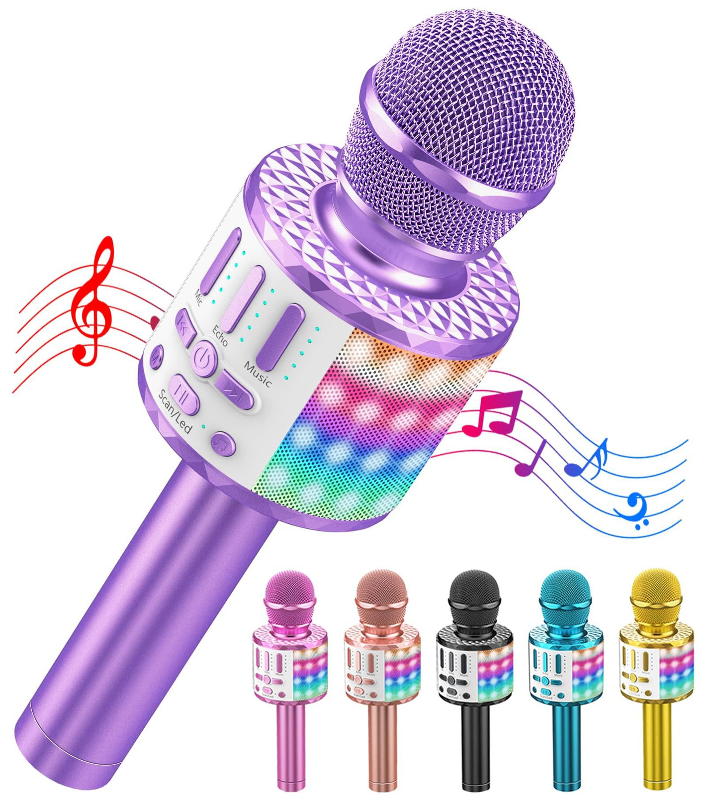 Selius Draadloze karaoke-microfoon met Bluetooth en kleurrijke ledverlichting