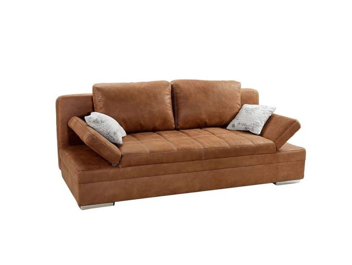 SCHLAFSOFA mit Bettkasten, Wellenfederung, Armlehnen verstellbar B200/T100/H84 cm, Liegefl.148x200 cm, Antikleder-Optik Mikrofaser Braun Curry / 15117