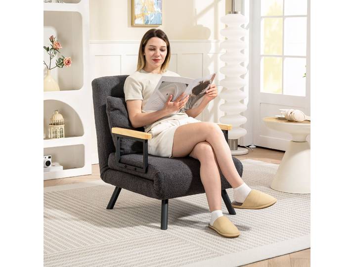 HOMCOM Canapé-Lit Pliable 4 en 1 Gris 63x73x81cm