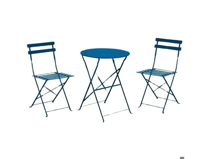 Ensemble Guéridon de jardin Cuba Ø 60 cm - bleu + 2 Chaises pliante Cuba