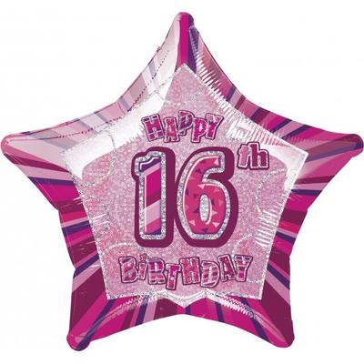 16. Geburtstag Folienballon Stern pink