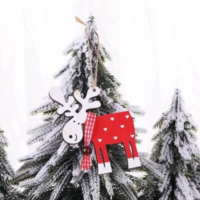 Snug & Styled Rustic Wooden Elk Christmas Tree Ornament Hanging Pendant Decoration red
