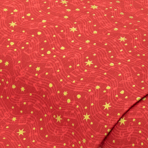 Baumwollstoff Musiknoten "Mona", rot/gold