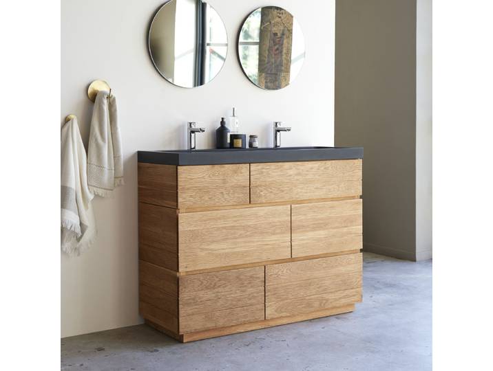 Badezimmermöbel aus massiver Eiche und Lavastein 120 cm Karl - Natur - Oak