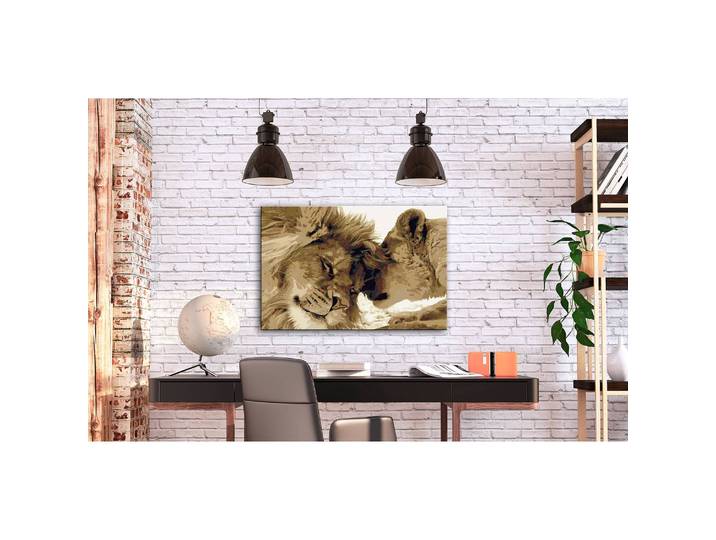 Peinture par numéro - Couple de lions Lin Marron 40 x 50cm