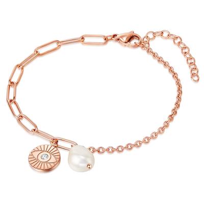 Armband VALERO PEARLS "VP760", rosa (roségold, weiß), Armbänder, Damen, Edelstahl, Armband, mit Süßwasser-Zuchtperle