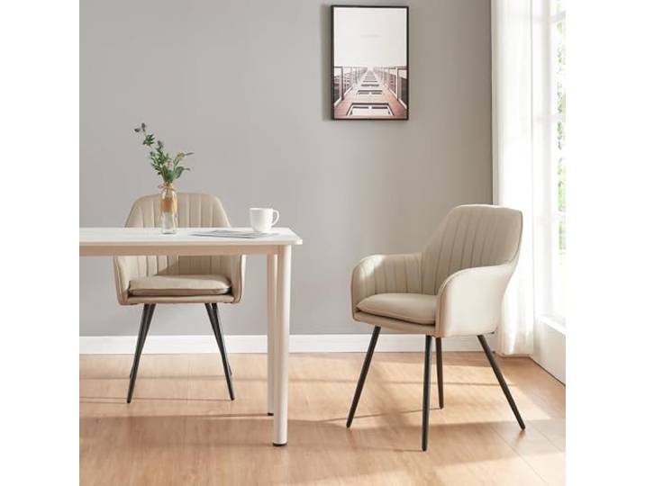 [en.casa] Esszimmerstuhl Kannonkoski im 2er Set Polstersessel mit Sitzkissen Esstisch Stuhl in Beige mit Armlehne für Esszimmer Wohnzimmer Küche und Büro 86x57x59cm