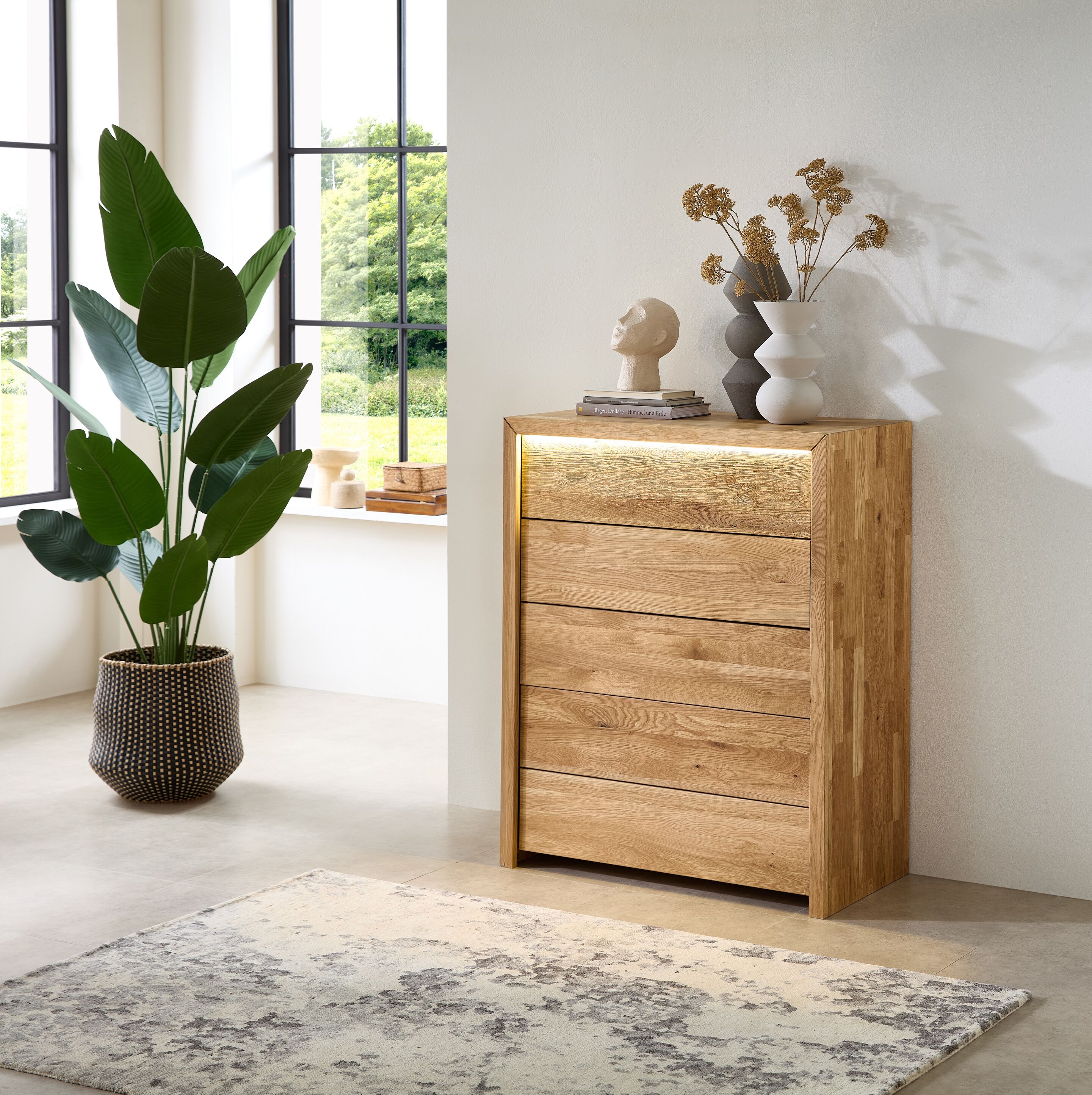 Schubkastenkommode HOME AFFAIRE "Ambroise", braun, T:41cm, Sideboards, Schubkastenkommode, Breite 88cm, inkl. LED-Beleuchtung braun B/H/T: 41cm, LED Leuchtmittel. abgedeckt im Holzrahmen,incl. Trafo und Stecker, 5 Stk., Wildeiche